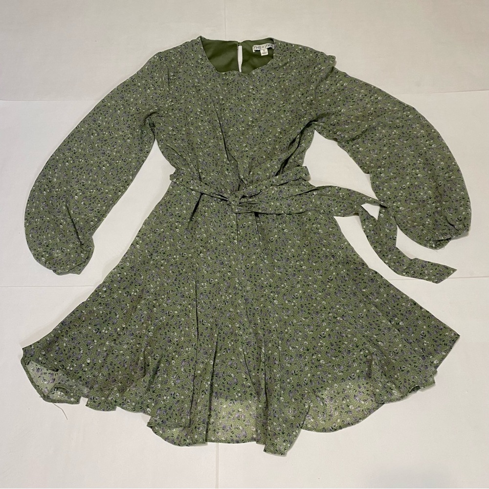 She + Sky Long Sleeve Green Floral Dress